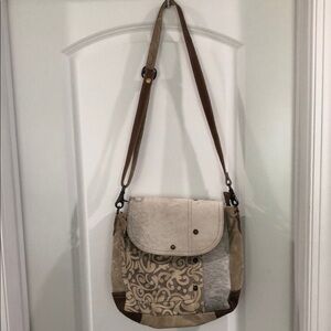 Myra Bag Factual Upcycled Canvas & Cowhide Messenger Bag